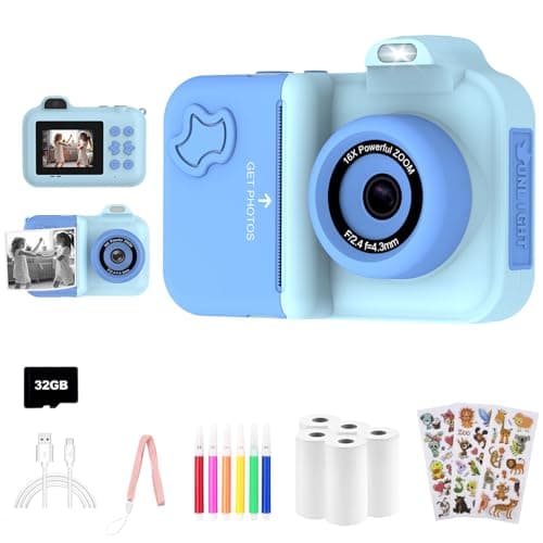 Kids Camera Instant Print, Christmas Birthday Gifts Toys for Girls Boys Age 4 5 6 7 8 9 10 11 12 Years Old,1080P HD Dual Lens Selfie Digital Camera with 5 Rolls Print Paper Stickers Pens 32G Card - Image 1