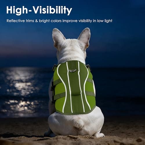 Dog Life Jacket, High Buoyancy Dog Life Vest with Handle for Swimming Boating, Adjustable Swimming Vest with Reflective Trim for Small Medium Large Dogs - Army Green, L - Thumbnail 5