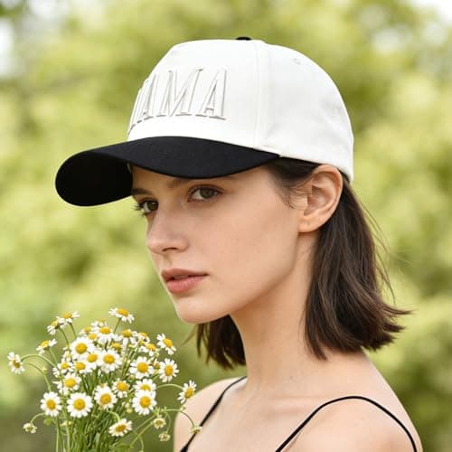 Women’s Mama Trucker Hat – Vintage Embroidered Adjustable Baseball Cap, Two-Tone Ponytail Hat Gifts for Mothers Day Outfits White - Thumbnail 6