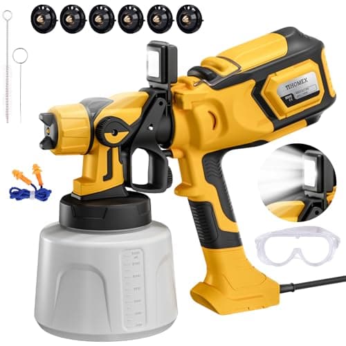 LED Light Paint Sprayer,1000W Paint Gun with Cleaning & Blowing Joints,1400ml Cup Spray Paint Gun with Adjustable Flow Width,6 Nozzles and 3 Patterns,Yellow Paint Sprayer for House Painting - Image 1