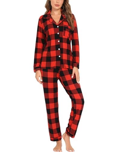Leikar Button Up Pajamas for Women Long Sleeve Buffalo Plaid Pjs Set Soft Maternity Nursing Sleepwear Lounge Set - Image 1