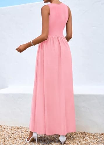 KIRUNDO Summe Sleeveless Maxi Dresses for Women 2026 Spring Wedding Guest A Line Tank Elegant Flowy Beach Long Sundress(Pink, Small) - Thumbnail 2
