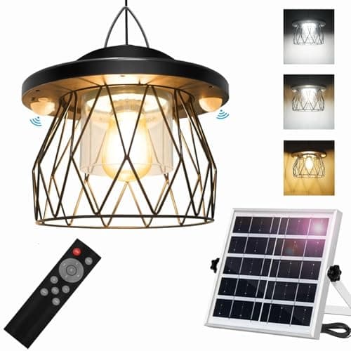 Solar Pendant Lights for Outdoor and Indoor,Solar-Powered, Motion-Activated, Remote-Controlled, 5 Lighting Modes, Warm/Cool White, Weatherproof,Ideal for Sheds, Garages, Patios, Gardens, and Barns - Image 1