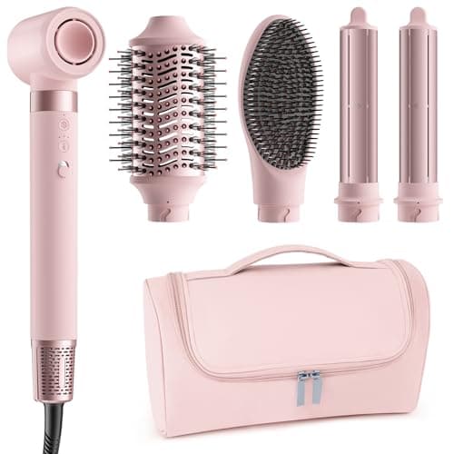 MESCOMB 5 in 1 Hot Air Styler Wrap, High-Speed Hair Dryer, Volumizing Brush with Auto Curlers, Fast Drying & Frizz-Free Styling, Straightening, No Heat Damage, Includes Travel Bag (Pink) - Image 1