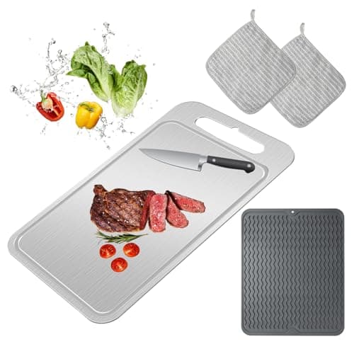 Titanium Cutting Board-Pure Titanium Cutting Boards For Kitchen，Double-Sided Metal Cutting Board with Juice Groove, Separates Meat and Vegetables, Dishwasher Safe (Pure White 11×8 Inch) - Image 1
