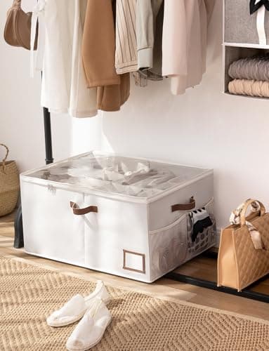 StorageWorks Shoe Organizer for Closet, Shoe Storage with Side Mesh Pocket, Shoe Cubby With Clear Cover, Storage Shoe Containers for Sneakers and Sandals, Fits up to 20 Pairs, Beige - Thumbnail 5