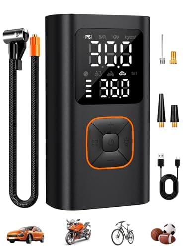JivDaw Tire Inflator Portable Air Compressor Bike Pump with Digital Dual Values Display, 150PSI Car Tires Air Pump with USB Charging Output for Car Bicycle Motorcycles Scooter Balls - Image 1
