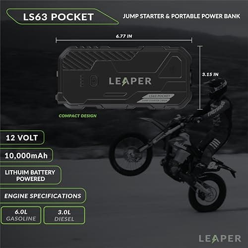 Leaper 12V Jump Starter, Black, 800A Peak Current, 10000mAh Capacity. Single Pack with Carry case - Black - Thumbnail 4