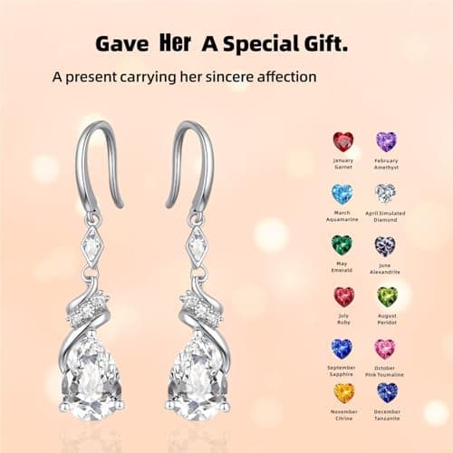 Sterling Silver Earring For Woman -Teardrop Birthstone Earring Jewelry Birthday Gifts for Women,Girlfriend,Wife,Mom - Graduation, Friendship,Birthday, Anniversary (04-Cubic Zirconia) - Thumbnail 2