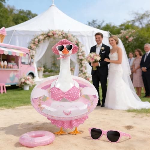 yuboo Spring Porch Goose Outfit Bikini Goose Outfits, Pink Easter Geese Outfits Clothes Costume with Sunglasses Swim Ring for 23in Porch Goose Outdoor Statues - Thumbnail 4