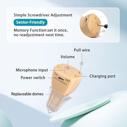 Rechargeable Hearing Aids for Seniors with Noise Cancellation, OTC Hearing Aids Digital Chips for Clear Sound, CIC In-Ear Fit Comfortable & Invisible, Charging Case Volume Control, 1 Pair, Beige - Thumbnail 6