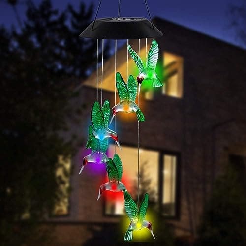 Solar Green Hummingbird， Color Changing Wind Chimes for Outside, Waterproof Solar Powered Wind, Solar Light LED Multi-Color Light Cover Gift for Christmas Garden Decor (Green Hummingbird) - Thumbnail 4
