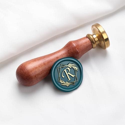VSECUON Letter R Wax Seal Stamp Rosemary Initial R Stamp, 2pcs Value Pack Wax Seal Kit with Vintage Rosewood Handle Decorative Gift for Wedding Art Invitations Christmas - Thumbnail 2