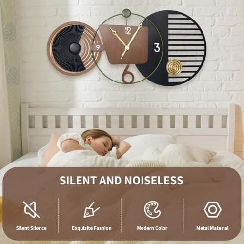 Tiuposr 41x20 Inch Modern Wall Clocks, Large Round Decorative Clock, Silent Non-Ticking Battery Operated Timepiece for Living Room, Bedroom, Office, Entryway - Thumbnail 3