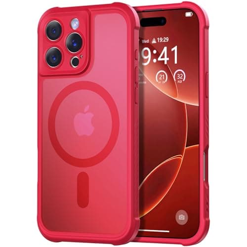 Thomo Magnetic for iPhone 16 Pro Max Case, [Full Camera Protection] [Compatible with Magsafe] Military-Grade Shockproof, Anti-Fingerprint Translucent Matte Phone Case,Red - Image 1