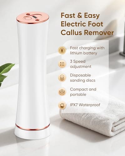 Electric Foot Callus Remover, 3-Speed Rechargeable Cordless Electronic Foot File with Moisturizing Balm, Electric Callus Remover Kit for Dead Skin, Birthday & Mothers Day Gifts for Women Mom, White - Thumbnail 3