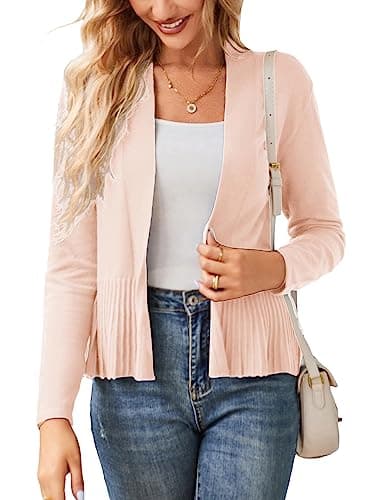 GRACE KARIN Women's Lightweight Summer Cardigan Dressy Casual Long Sleeve Tops Peplum Knit Cropped Cardigans Light Pink L - Image 1