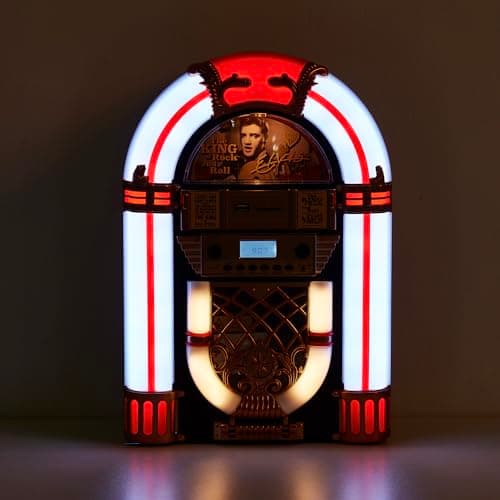 Arkrocket Athena Mini Jukebox/Tabletop CD Player/Bluetooth Speaker/Radio/USB and SD Card Player with Retro LED Lighting System (Black Golden) - Thumbnail 2