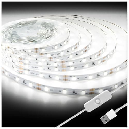 DAYBETTER 6.56ft White LED Strip Light, 6500K Ultra Bright USB-Powered Tape Light, Flexible Cuttable Design with 120 LEDs for Bedroom, Kitchen, Mirror, Home Decoration - Image 1