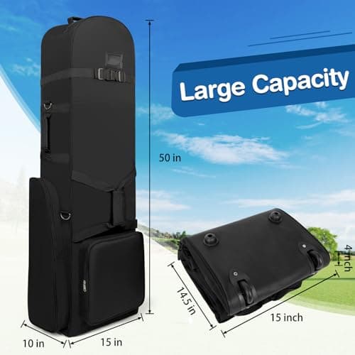 Golf Travel Bags for Airlines - 900D Heavy Duty Polyester Oxford Travel Golf Bag with Wheels, Golf Club Bag Cover Lightweight Soft Wear-Resistant Universal Size, Black - Thumbnail 6