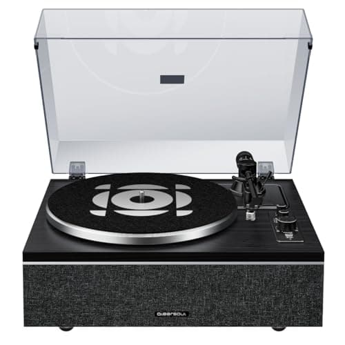 Qlearsoul ONE-S Vinyl Record Player with Bluetooth Input/Output, All-in-One Vintage Turntable Built in Speakers, Phono Preamp & DSP, AT-3600L Cartridge, 33/45 RPM (Black) - Image 1