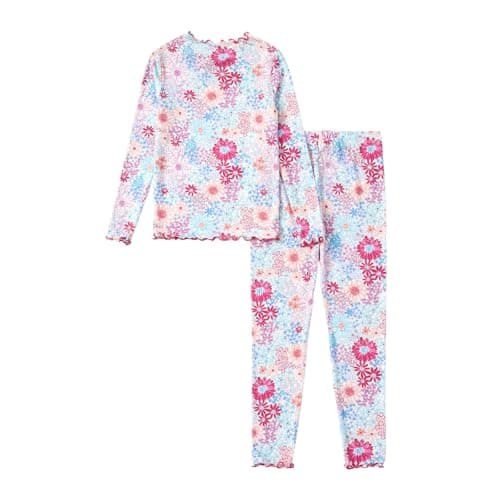 PATPAT Toddler Girls Pajama Sets Ages 2-12 Years - Snug Fit Long Sleeve Shirring Sleepwear, Soft Breathable Kids PJs, Watercolor Floral, 11 Years - Image 1
