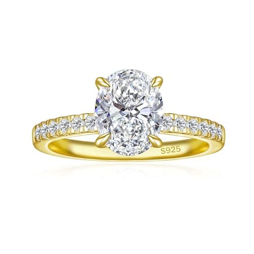 JALOKIVI 2CT 925 Sterling Silver Engagement Rings for Women Oval Cut Solitaire Cubic Zirconia Wedding Rings for Women Promise Rings for Her Gold Size 4 - Image 1