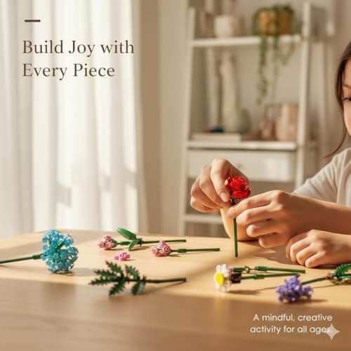 Dexblocks 1000 Pcs Flower Bouquet Building Kit,Artificial Flower Bouquet Kit for Adults, Botanical Collection Home Decor, for Women and Girls,Anniversaries and Christmas Ideal Gift - Thumbnail 5