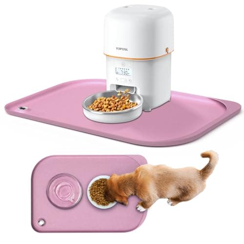 Silicone Pet Feeding Mat with Metal Ring, Waterproof, 23x15 in, Pet Feeding Mats, Raised Edges to Prevent Spills, Dogs and Cats Placement Tray to Stop Food and Water Bowl Messes (Pink, 23x15 in) - Image 1