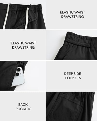 Ntrlv Men's Cotton Stretch Chino Shorts Elastic Waist Drawstring Casual Lightweight Summer Beach Short(XL Black) - Thumbnail 6