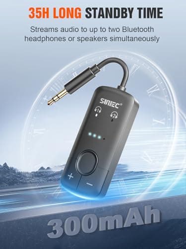 Airplane Bluetooth Adapter for Headphones Airpods: Wireless Transmitter Bluetooth Splitter 2 Devices for Plane with Aptx Adaptive - Earbuds Airline Audio Jack Connector for Travel or Tv - Thumbnail 4