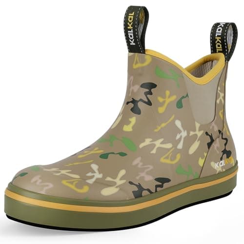 Kalkal Men's Deck Boots Anti-Slip Saltwater Fishing Rain Boots with Memory Foam, Waterproof Rubber Ankle Work Boots for Sailing (Earth Tone, Size10) - Image 1