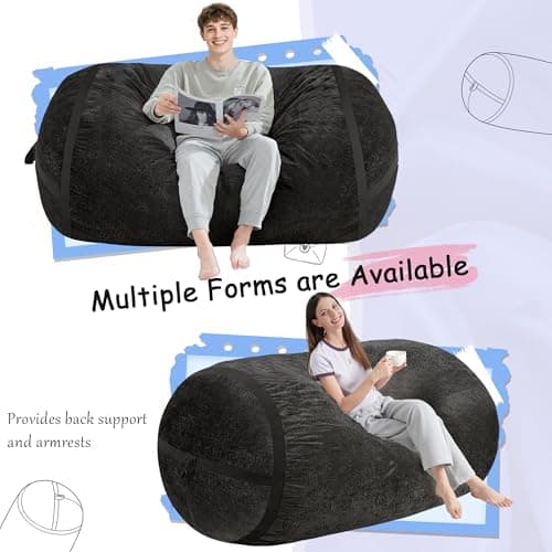 Homguava 5FT Bean Bag Chair Giant Bean Bag Chairs for Adults with Memory Foam Filled,Beanbag Chair with Soft Faux Fur Cover,Comfy Bean Bag Sofa Lounger for Living Room,Game Room,Bedroom - Thumbnail 5