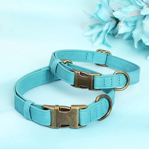 Jumpress Soft Leather Dog Collar for Small Medium Large Dogs, Heavy Duty Dog Collar Leather with Quick Release Metal Buckle, Durable & Adjustable for Medium Dogs Walking (Teal Blue, M) - Thumbnail 4