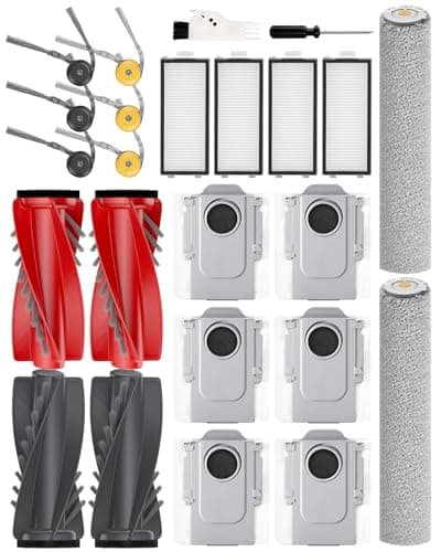 Qrevo Curv 2 Flow Replacement Kit for Roborock Qrevo Curv 2 Flow Robot Vacuum Cleaner, 24PCS Accessories Parts: 2 Mop Rollers 4 Main Brushes 6 Side Brushes 6 Activated Carbon Dust Bags 4 HEPA Filters - Image 1