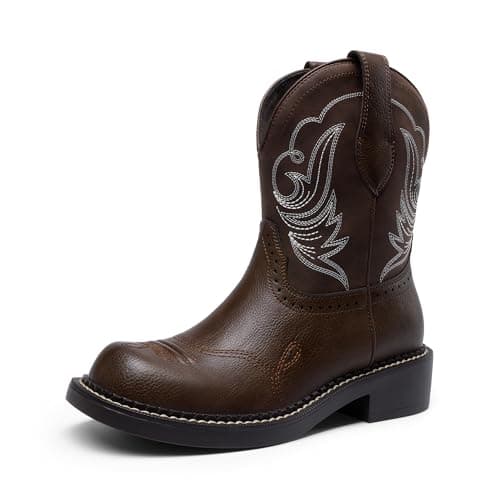 DREAM PAIRS Cowboy Cowgirl Boots for Women, Round Toe Embroidered Mid Calf Western Boots for Work, Country Concerts, Rodeos, Casual Outings,Size 8,All Brown,DWUMMB2509 - Image 1