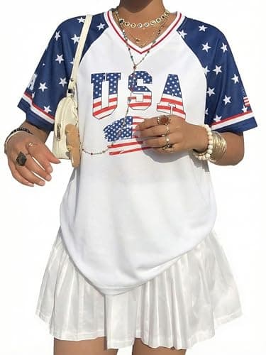 MYHALF 250th Anniversary USA Jerseys for Women - 4th of July Shirts American Flag Graphic Tee Patriotic Baseball Outfits - Image 1