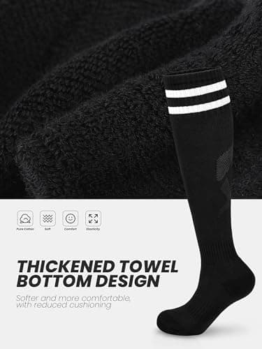 Hryrbay 4 Pairs Kids Cotton Soccer Socks Cushion Striped Baseball Uniform Boys World Cup Sock Toddler Girls Knee High Socks (Black, White, Blue, Green,6-9 Years) - Thumbnail 2