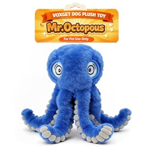 VOXGET Dog Octopus Squeaky Toys, Interactive Tug of War Doggie Toy with Crazy Crinkle for Pet Dogs Use Only, Stuffed Plush Octopus Toy for Puppies Keep Busy Reduce Boredom (Blue,4" x 4.8") - Image 1