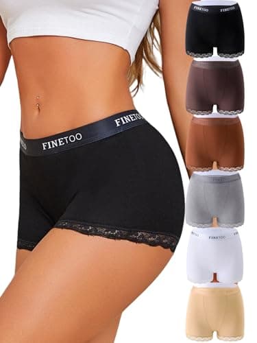 FINETOO Womens Underwear Cotton Boy Shorts High Waisted Boxer Briefs Sexy Girls Butt Lifting Lace Panties Lady-L - Image 1