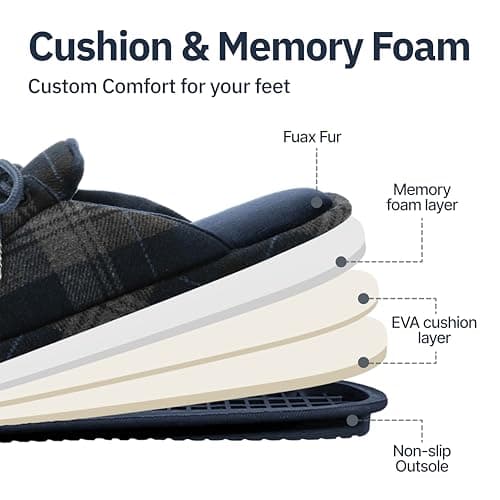 GOEWY Men's Loafers Slippers Memory Foam Warm Slip On Non-Slip Indoor Outdoor Fuzzy House Shoes with Tie Gifts for Men Him Dad - Thumbnail 5