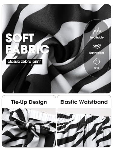 EXLURA Womens High Waist Boho Shorts Zebra Print Color Block Tie Knot Summer Beach Vacation Flowy Shorts with Pockets 2026 Black - Thumbnail 6