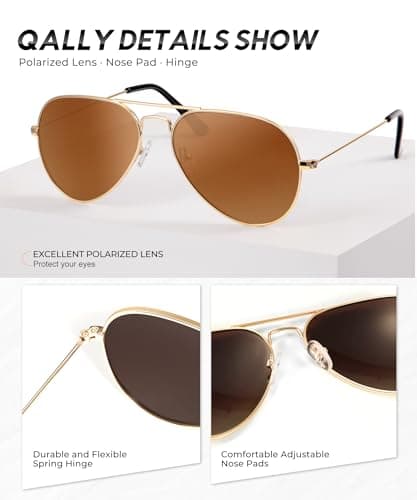 QALLY Aviator Sunglasses Polarized Sun-Glasses: Aviators Sunglasses for Men Women with UV Protection for Driving - Thumbnail 4