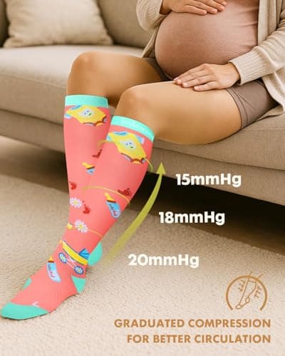 Lalapapa Cotton Compression Socks for Women - 15-20mmHg Cushioned Sole, Soft Breathable for Pregnancy Travel Nurse, Two-tone Pink Maternity, 2XL - Thumbnail 5