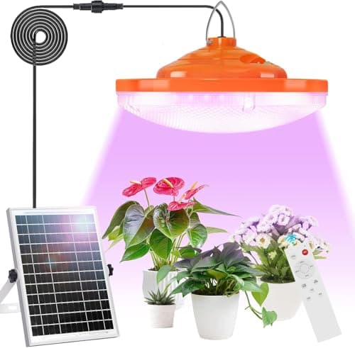 Teilybao 8" Solar Grow Light for Indoor Outdoor,Full Spectrum with 96 LEDs, Timer (3/5/8H), 3 Spectrum Modes with a Remote,Includes 16.4FT Connection Cable, Ideal for Growing All Plants - Image 1