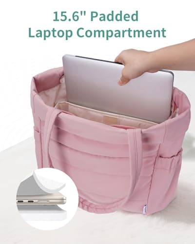 WANDF Work Tote Bag for Women, Puffy 15.6 inch Laptop Bag with Cup Holder, Quilted Handbag Travel Gym Bag for Nurse Teacher - Thumbnail 4