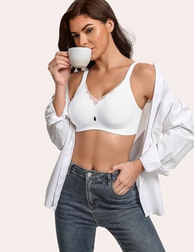 Avidlove Seamless Bras for Women Wireless Bras with Support and Lift Scalloped T-Shirt Bra White XXXL - Thumbnail 5