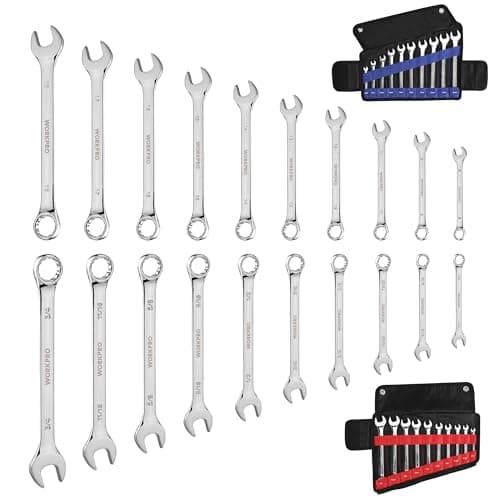WORKPRO 20-piece Combination Wrench Set, Metric 6-18mm & SAE 1/4”- 3/4”, Cr-V Steel, 12-point Wrenches Set with 2-in-1 Rolling Pouch - Image 1