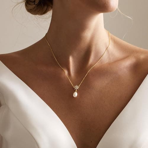 Decholly Gold Pearl Necklaces for Women Trendy, 14K Gold Plated Dainty Necklace Simple Pearl Necklaces for Women Trendy Wedding Birthday Jewelry - Thumbnail 2