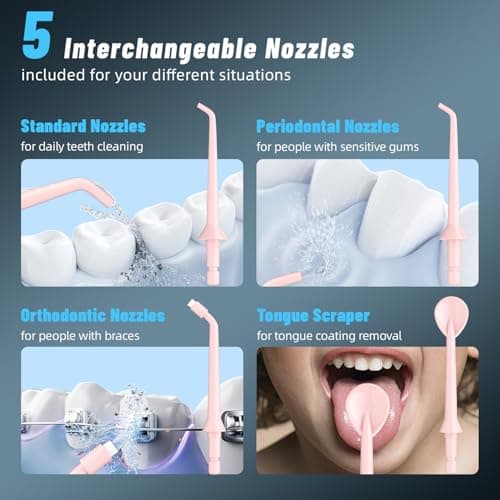 Water Dental Flosser Pick for Teeth Portable Oral Irrigator Rechargeable Travel Irrigation Cleaner 320ML Electric Flossing, IPX8 Waterproof, Waterproof Flossing Cleaning Picks for Home Travel (Pink) - Thumbnail 5